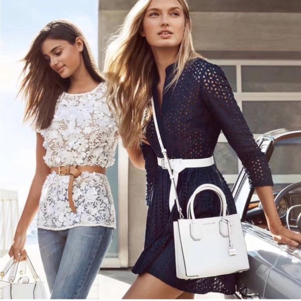 White Pebble Leather lock MK Crossbody Bag